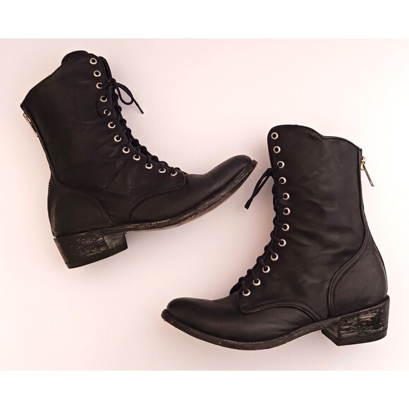 Old Gringo Blk Leather Combat Boot Lace Up Silver Back Zip 9.5M Made in Mexico - Picture 7 of 16